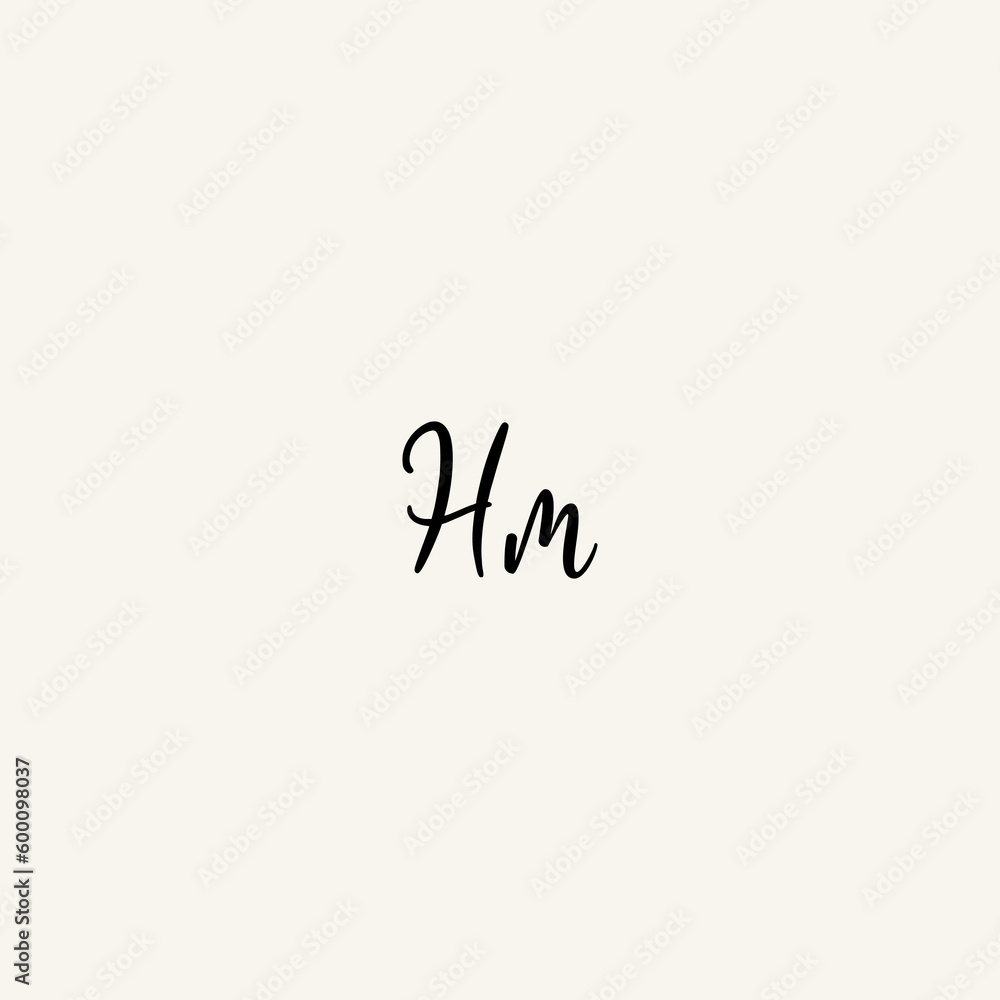 HM black line initial script concept logo design HM black line initial script concept logo design