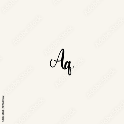 AQ black line initial script concept logo design