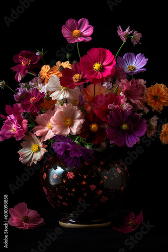 A vase filled with lots of colorful flowers. Generative AI