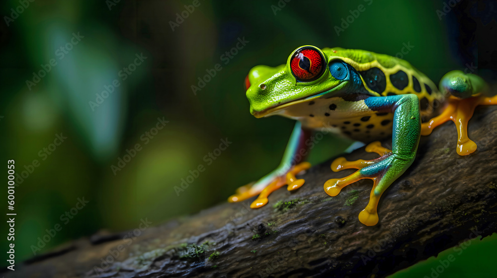 Red Eyed Tree Frog, Agalychnis Callidryas with copy space, text space, generative ai Red Eyed Tree Frog, Agalychnis Callidryas with copy space, text space, generative ai