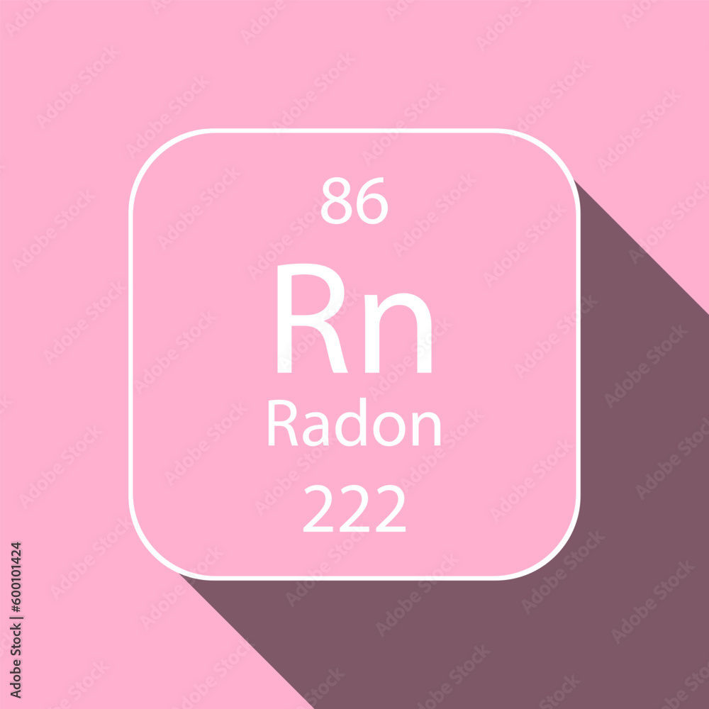 Radon symbol with long shadow design. Chemical element of the periodic table. Vector illustration. Radon symbol with long shadow design. Chemical element of the periodic table. Vector illustration.