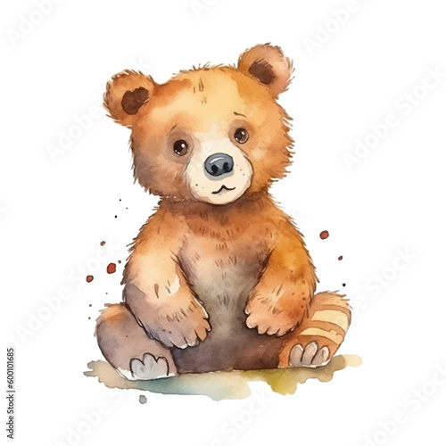 Vector teddy bear watercolor isolated on white brown color kawaii face