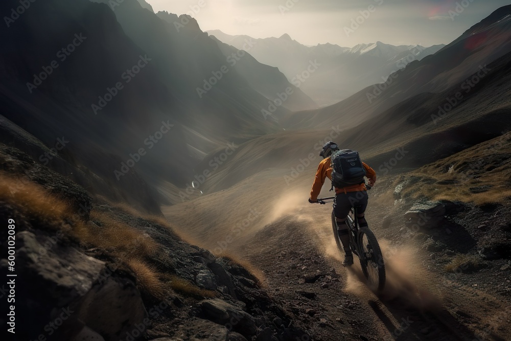 Mountain Biker fährt in den Bergen (Generative KI )