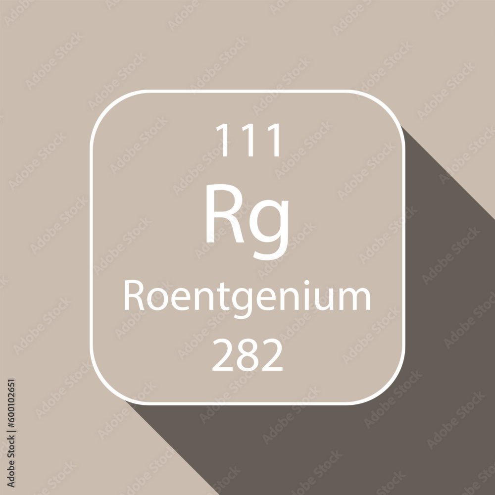 Roentgenium symbol with long shadow design. Chemical element of the periodic table. Vector illustration.