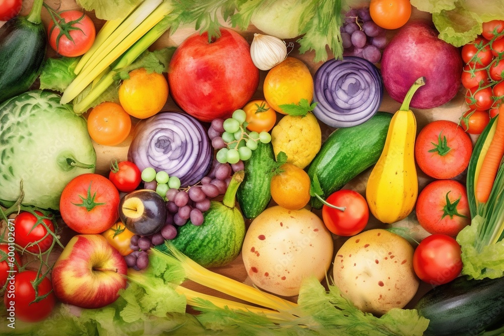 ripe and juicy fruits and vegetables background, Ai ripe and juicy fruits and vegetables background, Ai