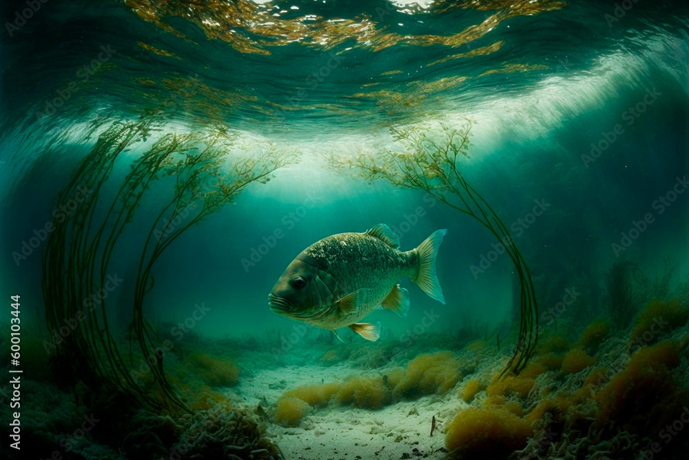 Underwater photo, unusual underwater scene and underwater ecology. Generative AI Underwater photo, unusual underwater scene and underwater ecology. Generative AI