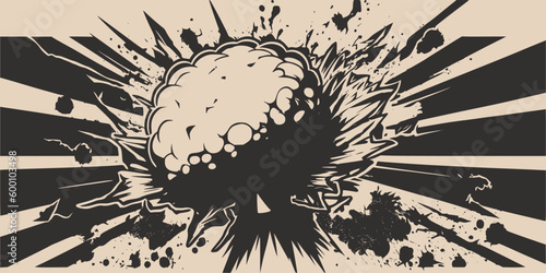 Fotografie, Obraz Vintage retroo cartonn comics ink abstract drawing texture background with huge atomic explosion