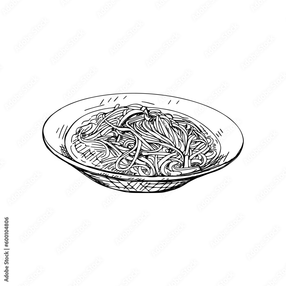 hand drawn sketch buckwheat noodles, soba hand drawn sketch buckwheat noodles, soba