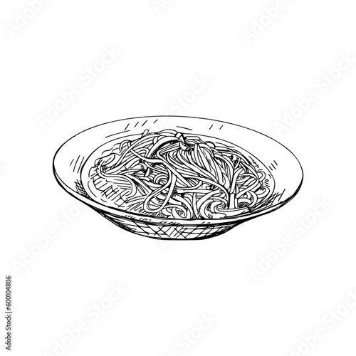 hand drawn sketch buckwheat noodles, soba 