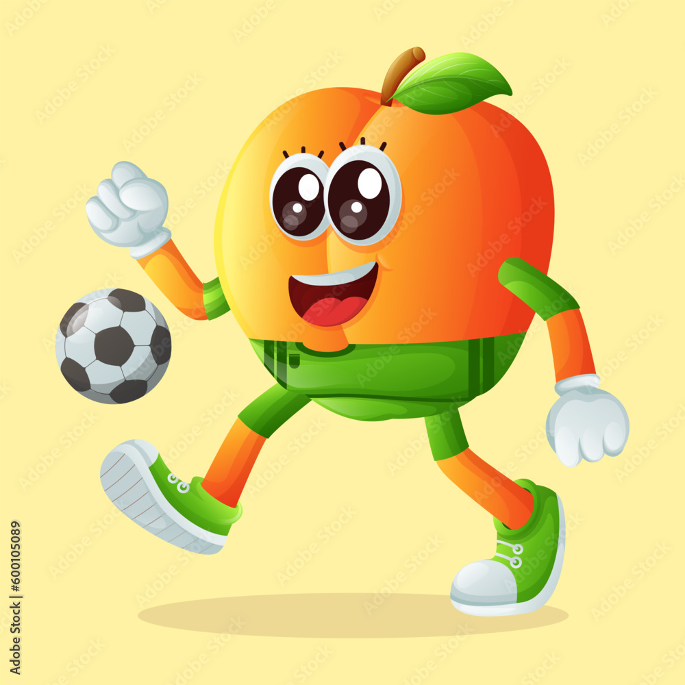 Obraz premium Cute apricot character playing soccer