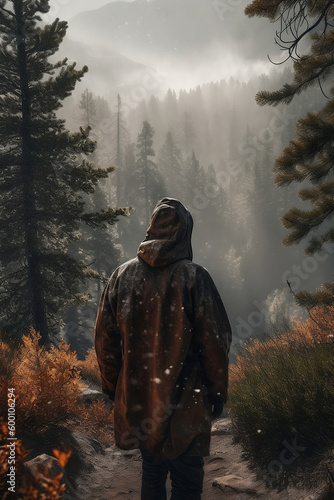 A Person Standing in a Snowy Forest Generative AI