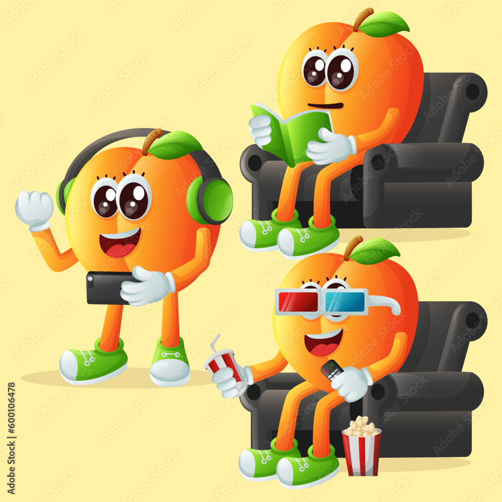 Obraz premium Cute apricot characters enjoying leisure activities