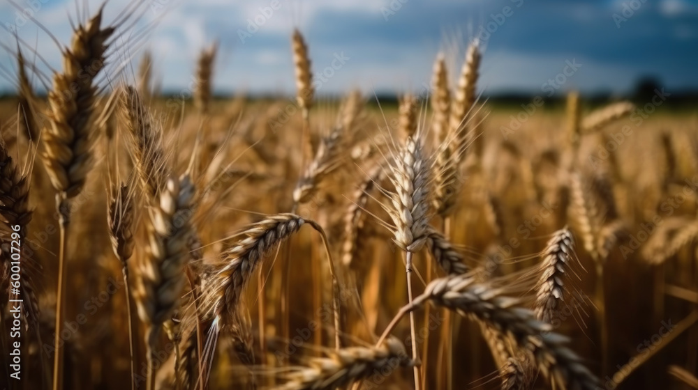 Close-up photo. Beautiful wheat field against the blue sky. Close-up photo. Beautiful wheat field against the blue sky.