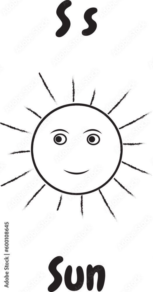 Sun icon with English alphabet S letter.For worksheets and coloring pages. Sun icon with English alphabet S letter.For worksheets and coloring pages.