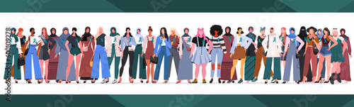 Ovarian Cancer Awareness Month. Women of different ethnicities stand side by side together with teal color ribbon on chest. Healthcare and medicine concept. Colorful vector illustration.