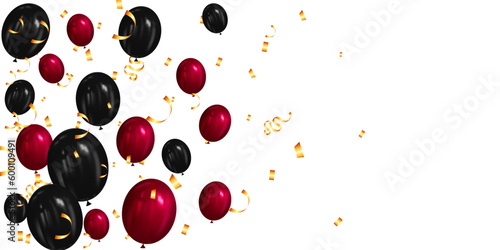 flying shiny balloons and golden confetti. black friday sale banner vector
