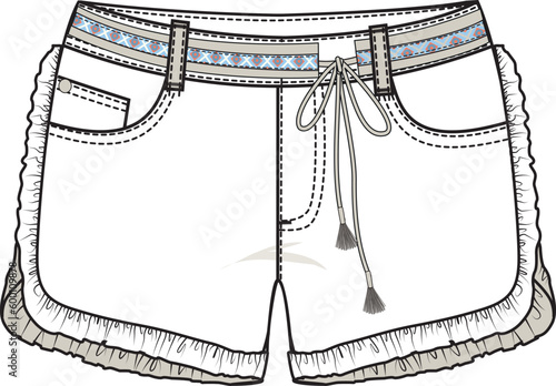 KIDS BOTTOM WEAR DENIM JEANS SHORTS FLAT DESIGN SKETCH VECTOR