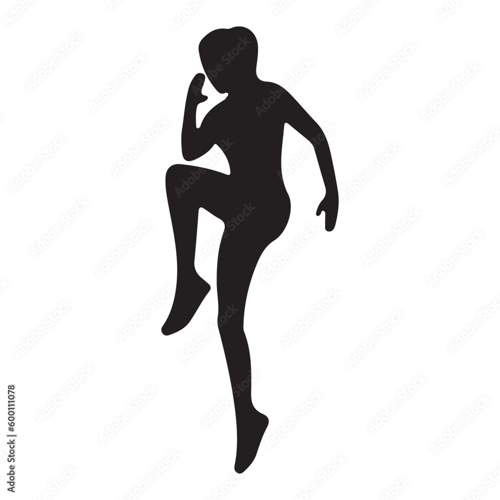 Sporty young woman doing martial arts exercise, silhouette over white background