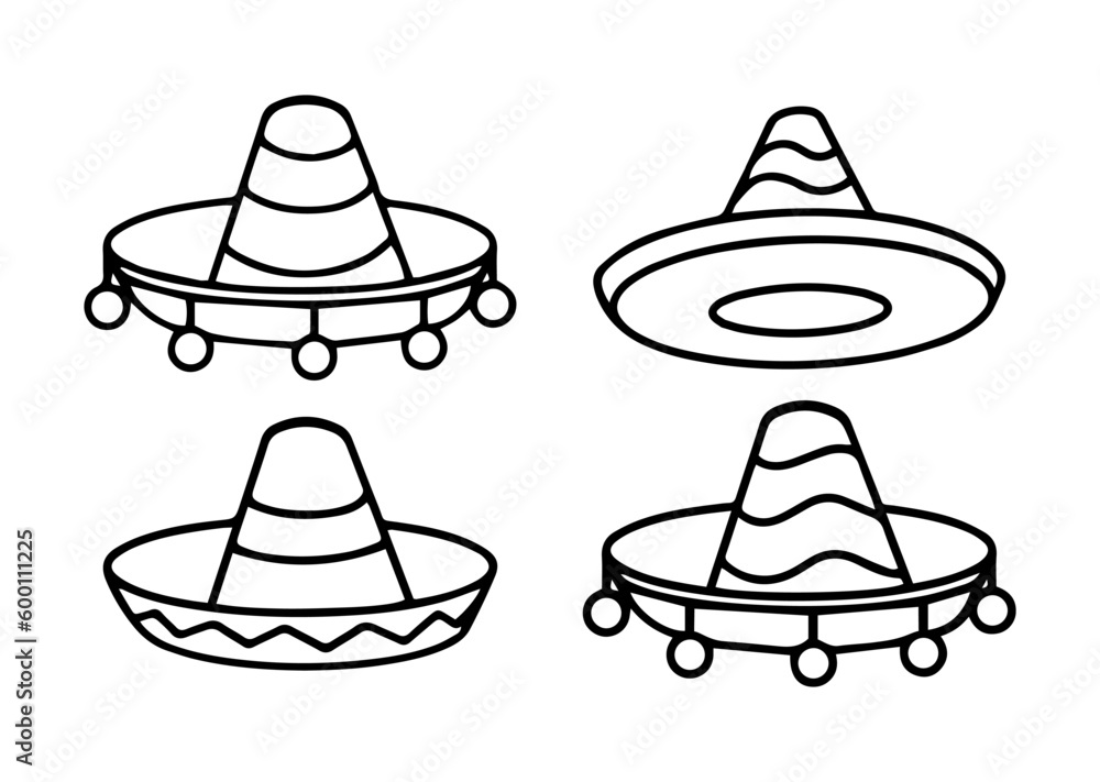 Mexican sombrero with ornament design on top. Vector icon of traditional mexican hat in black and white colors Mexican sombrero with ornament design on top. Vector icon of traditional mexican hat in black and white colors