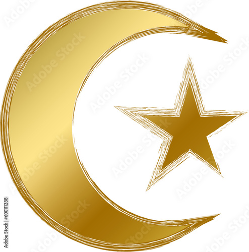 Traditional religious mystical Islam talisman amulet. Spiritual symbol in golden gradient grunge style. Secret sacred vector sign isolated on white background for decoration