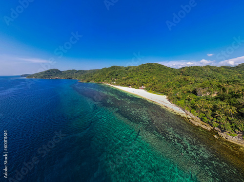 Aerial of Hinugtan Beach in the town of Buruanga in the province of Aklan, Philippines.