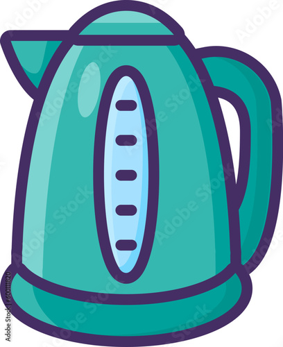 Electric home kettle. Disposal and recycling of electronic devices and equipment. Flat icon in stroke, element for infographics design. Simple cartoon outline vector isolated on white background