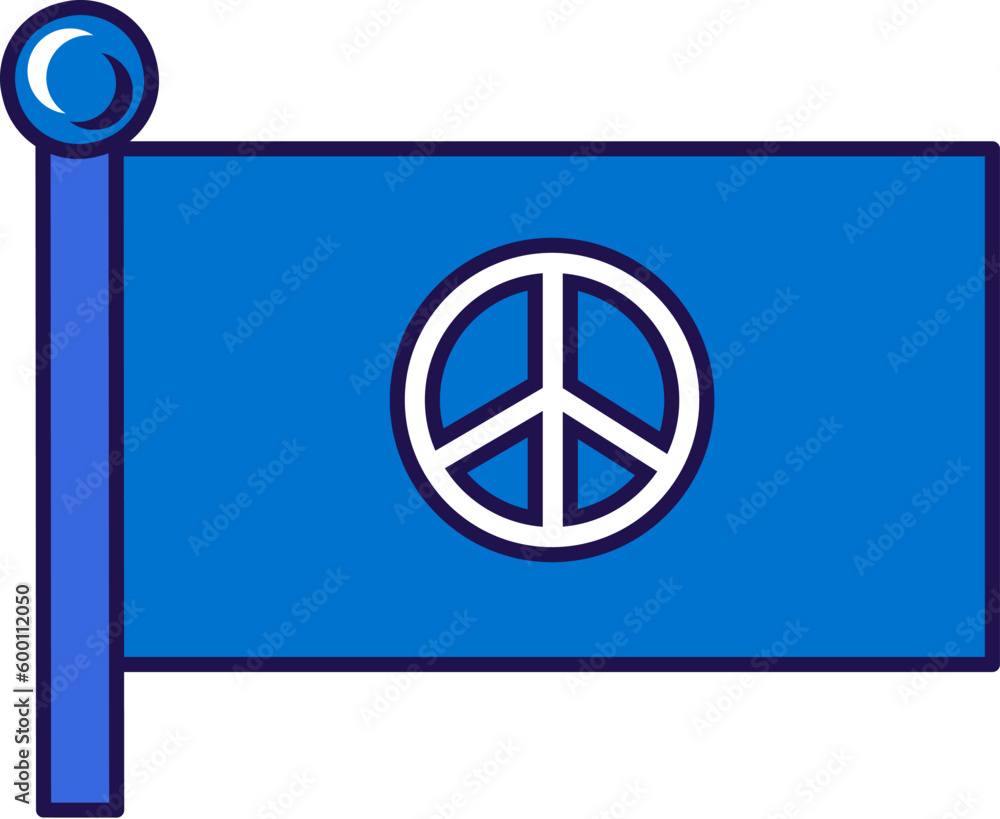 Flag of Pacifism organization on flagpole solemn event. Flag of Pacifism Peace Symbol on flagstaff. Color vector isolated on white background Flag of Pacifism organization on flagpole solemn event. Flag of Pacifism Peace Symbol on flagstaff. Color vector isolated on white background