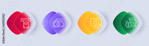 Money transfer icon set. Transferring money between individuals or organizations. Financial concept. Glassmorphism style. Vector line icon for Business and Advertising