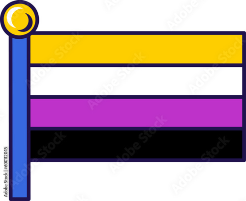 Flag of Non Binary Pride on flagstaff. Traditional and progressive unconventional sexual relations between sexes groups. Color stroke vector isolated on white background