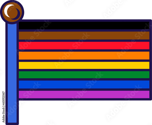 Flag of Philadelphia Pride on flagstaff. Traditional and progressive unconventional sexual relations between sexes groups. Color stroke vector isolated on white background