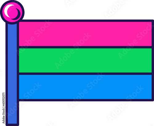 Flag of Poly Sexual Pride on flagstaff. Traditional and progressive unconventional sexual relations between sexes groups. Color stroke vector isolated on white background