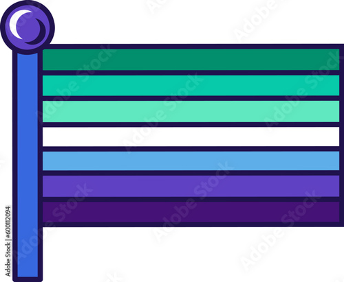 Flag of Trans Inclusive Gay Men Pride on flagstaff. Traditional and progressive unconventional sexual relations between sexes groups. Color stroke vector isolated on white background