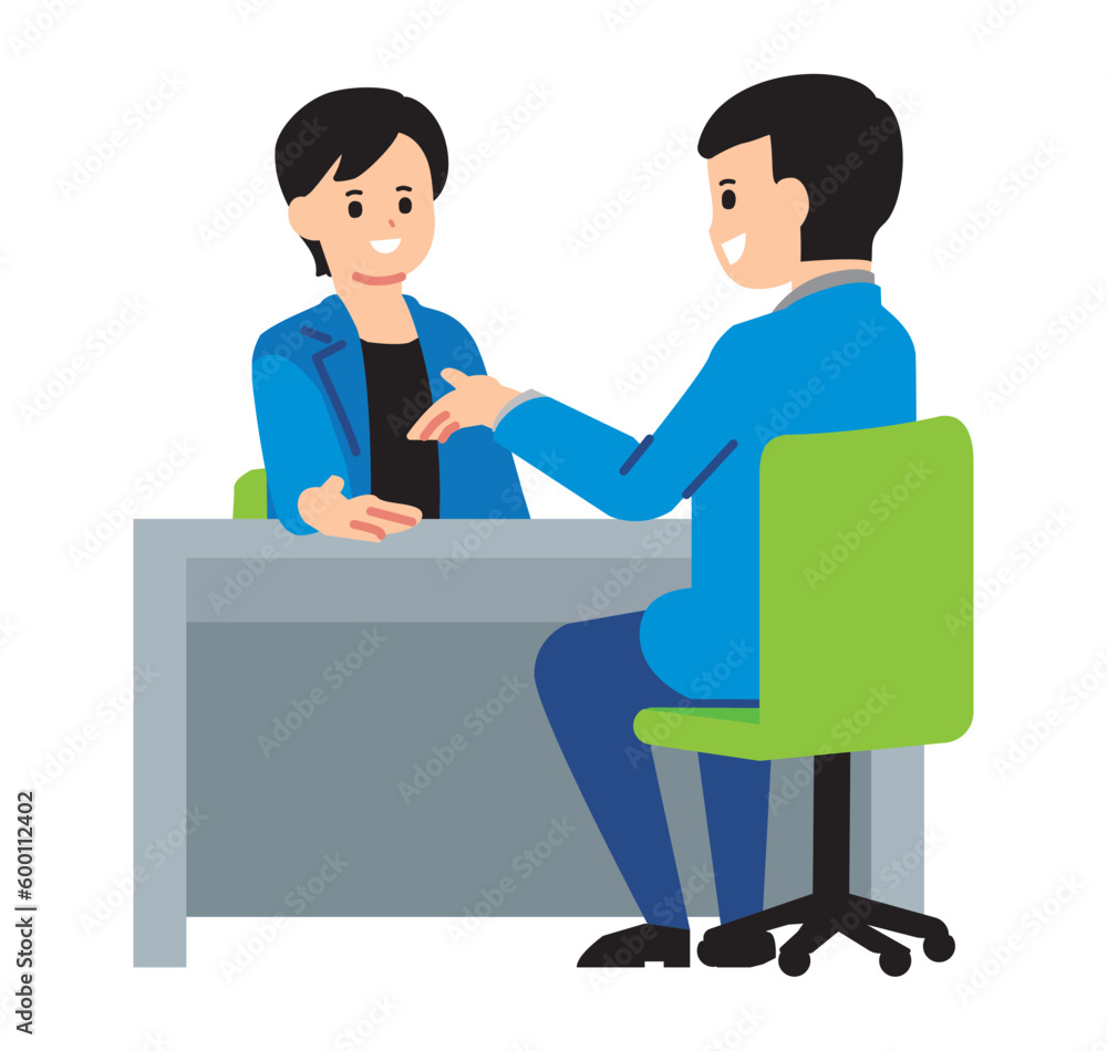 Two people sitting on a chair and having a meeting Painted version