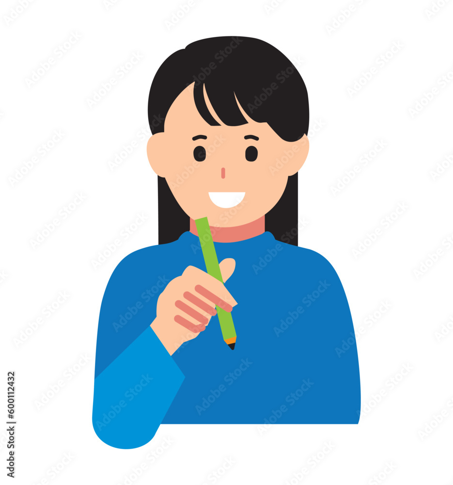 Illustration of a woman holding a pencil Filled version Illustration of a woman holding a pencil Filled version