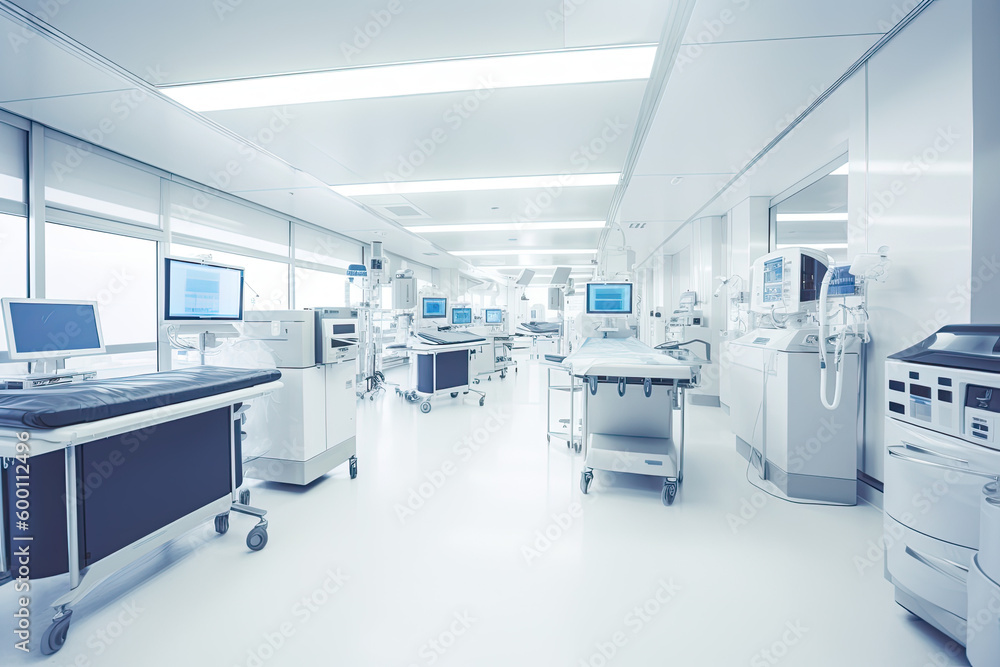 Op-Saal eines Krankehauses mit viel Technik, Generative AI Op-Saal eines Krankehauses mit viel Technik, Generative AI