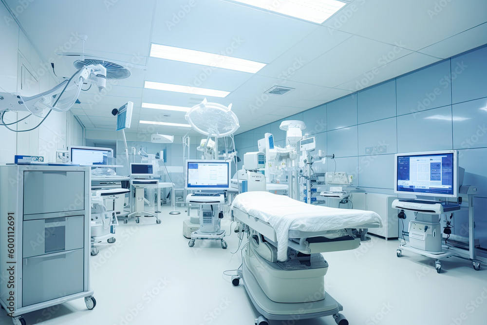 Op-Saal eines Krankehauses mit viel Technik, Generative AI Op-Saal eines Krankehauses mit viel Technik, Generative AI