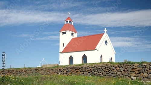 Icelandic church in Iceland. Northeast Iceland around Fjallakaffi. High quality 4k footage.  photo