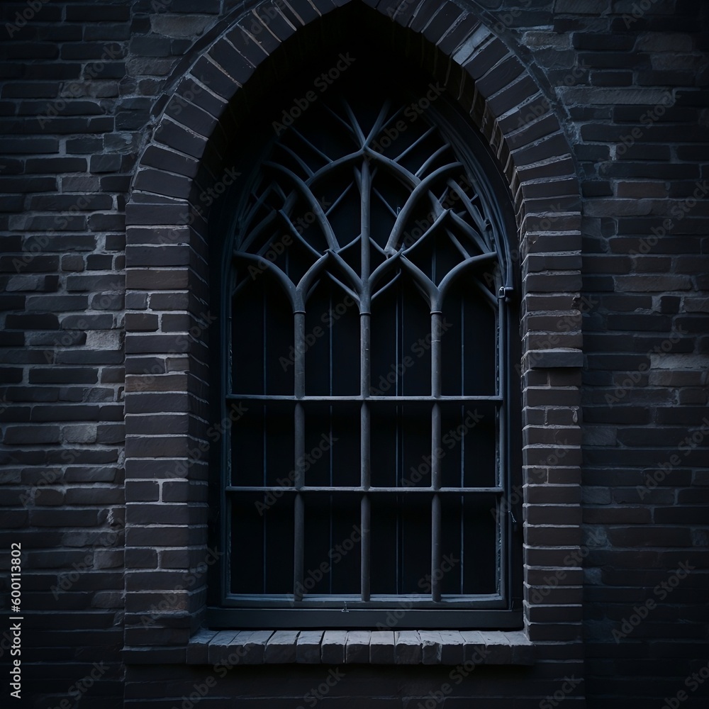 Obraz premium A brick wall with a Gothic-style window, ancient created with Generative AI Technology