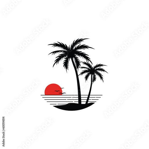 palm beach vector,beach and summer logo template illustration,tourism theme logo with palm trees and beach for outdoor adventure travel,tropical beach logo