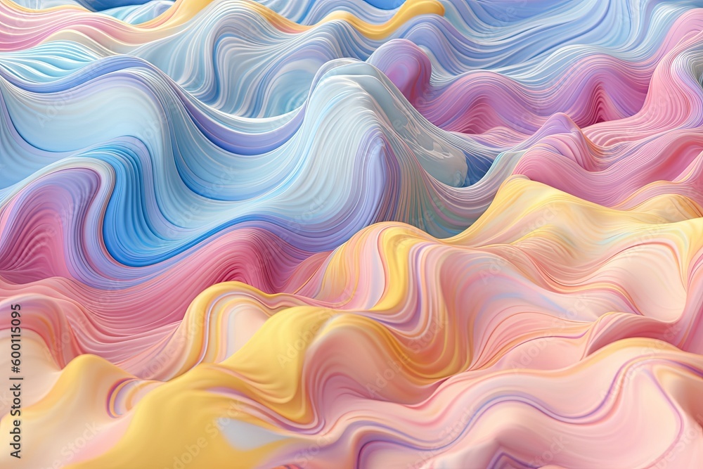 Fototapeta premium An ethereal and dreamy pastel background illustration with flowing violet and turquoise liquid. Generative AI