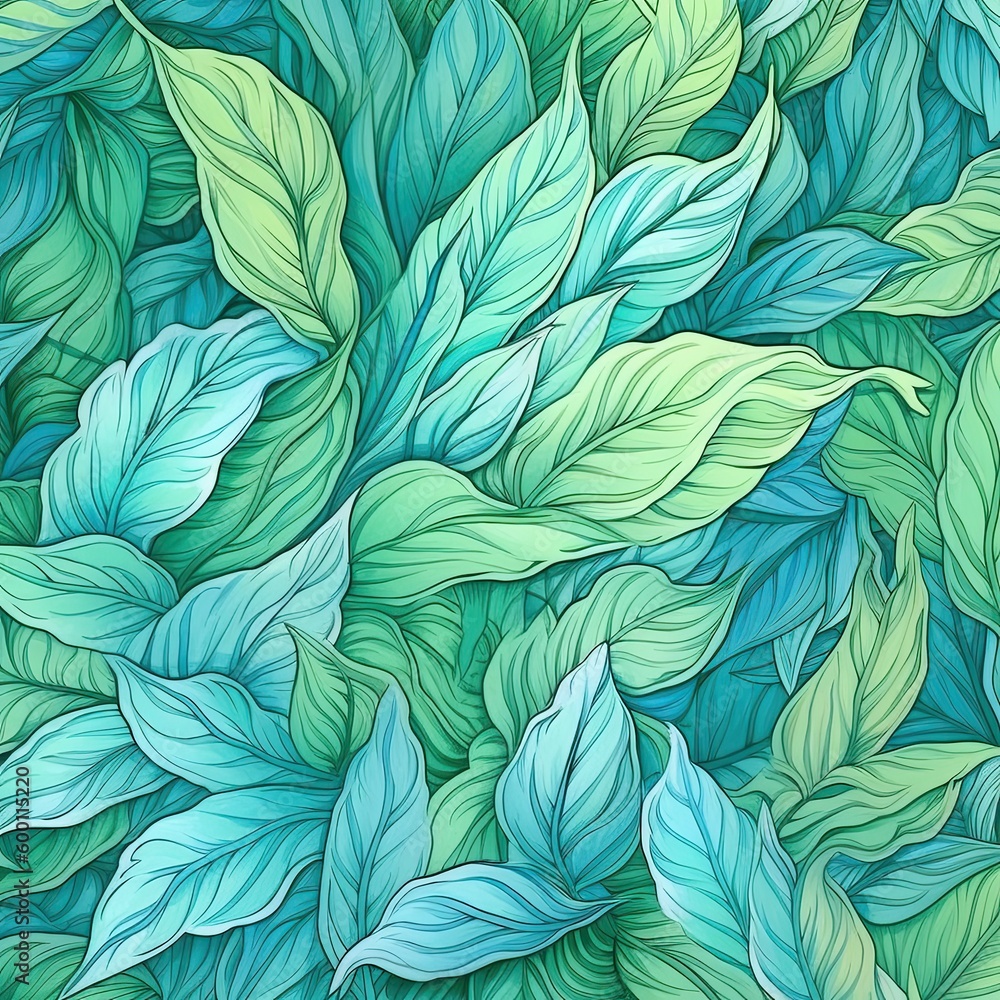 Seamless pattern of fresh green foliage leaves in the background. Ideal for eco-friendly designs. Generative AI