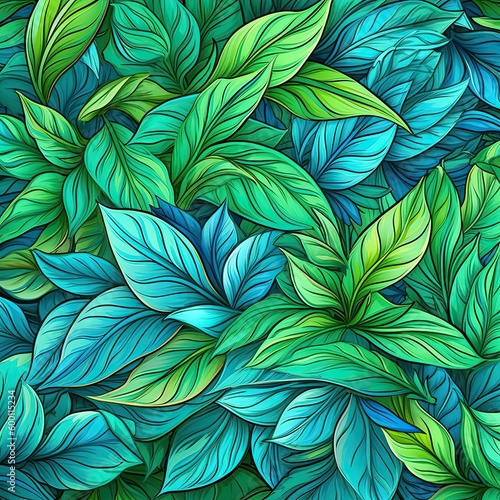 Seamless pattern of fresh green foliage leaves in the background. Ideal for eco-friendly designs. Generative AI