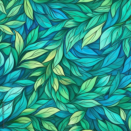 Seamless pattern of fresh green foliage leaves in the background. Ideal for eco-friendly designs. Generative AI