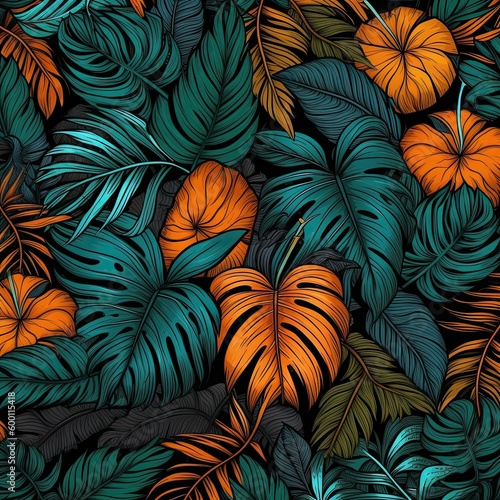 Seamless pattern of fresh green foliage leaves in the background. Ideal for eco-friendly designs. Generative AI © Gelpi