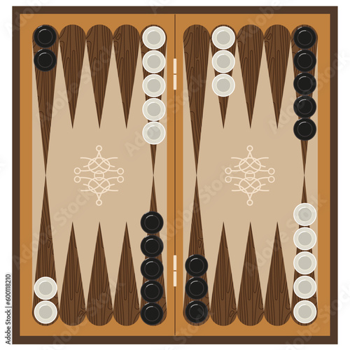Backgammon on a white background. Board game of backgammon for recreation. Vector illustration.