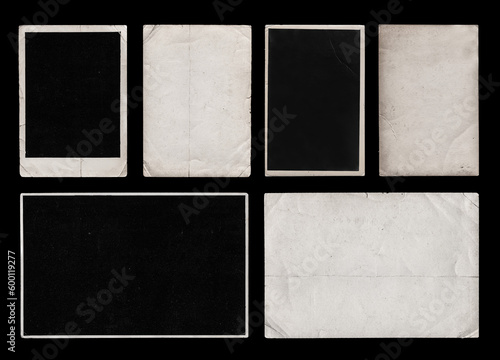 Papier peint Set of Old Black Empty Aged Vintage Retro Damaged Paper Cardboard Photo Card