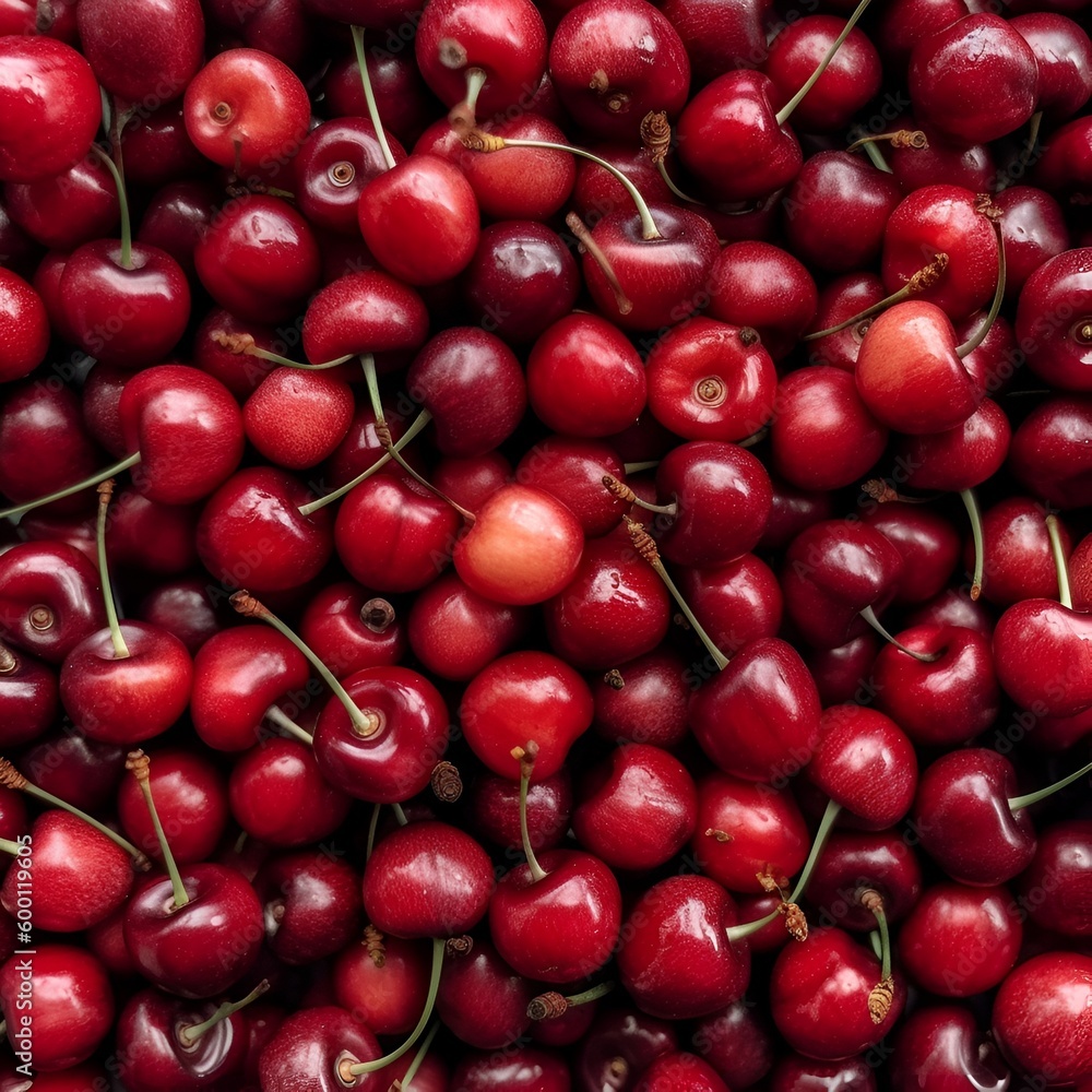 Background - cherry berries. View from above. Generative AI. Background - cherry berries. View from above. Generative AI.