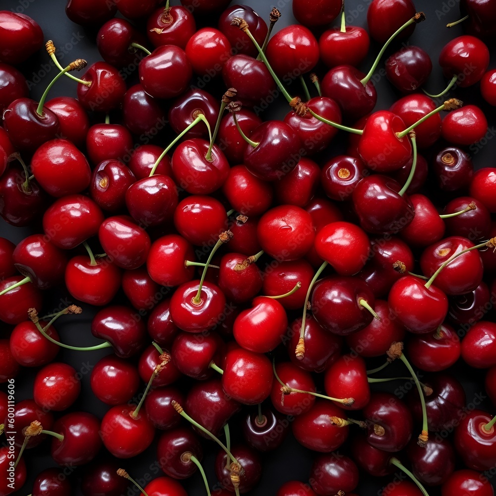 Background - cherry berries. View from above. Generative AI. Background - cherry berries. View from above. Generative AI.