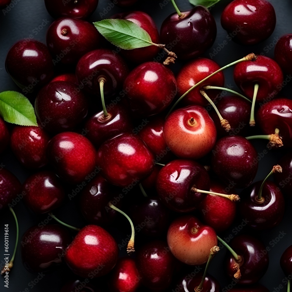 Background - cherry berries. View from above. Generative AI. Background - cherry berries. View from above. Generative AI.