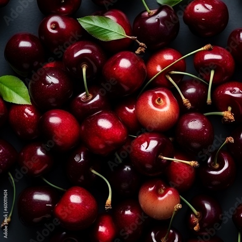 Background - cherry berries. View from above. Generative AI.